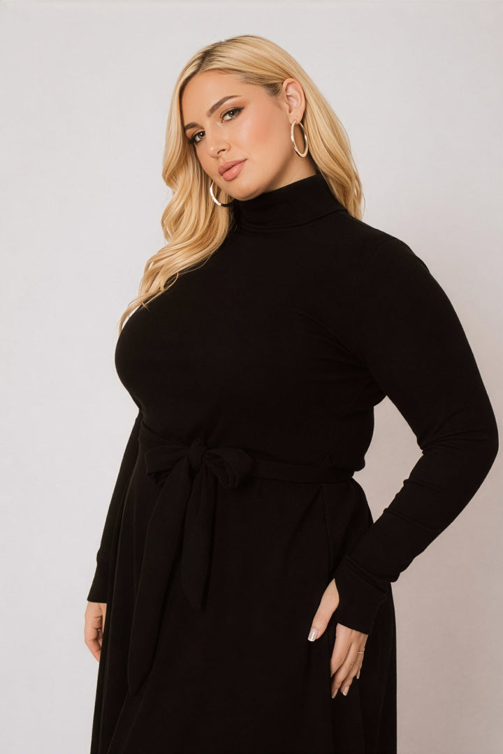 Curvy Sense Inc. Dresses Plus Size Audrey Turtleneck Knit Dress  - Black