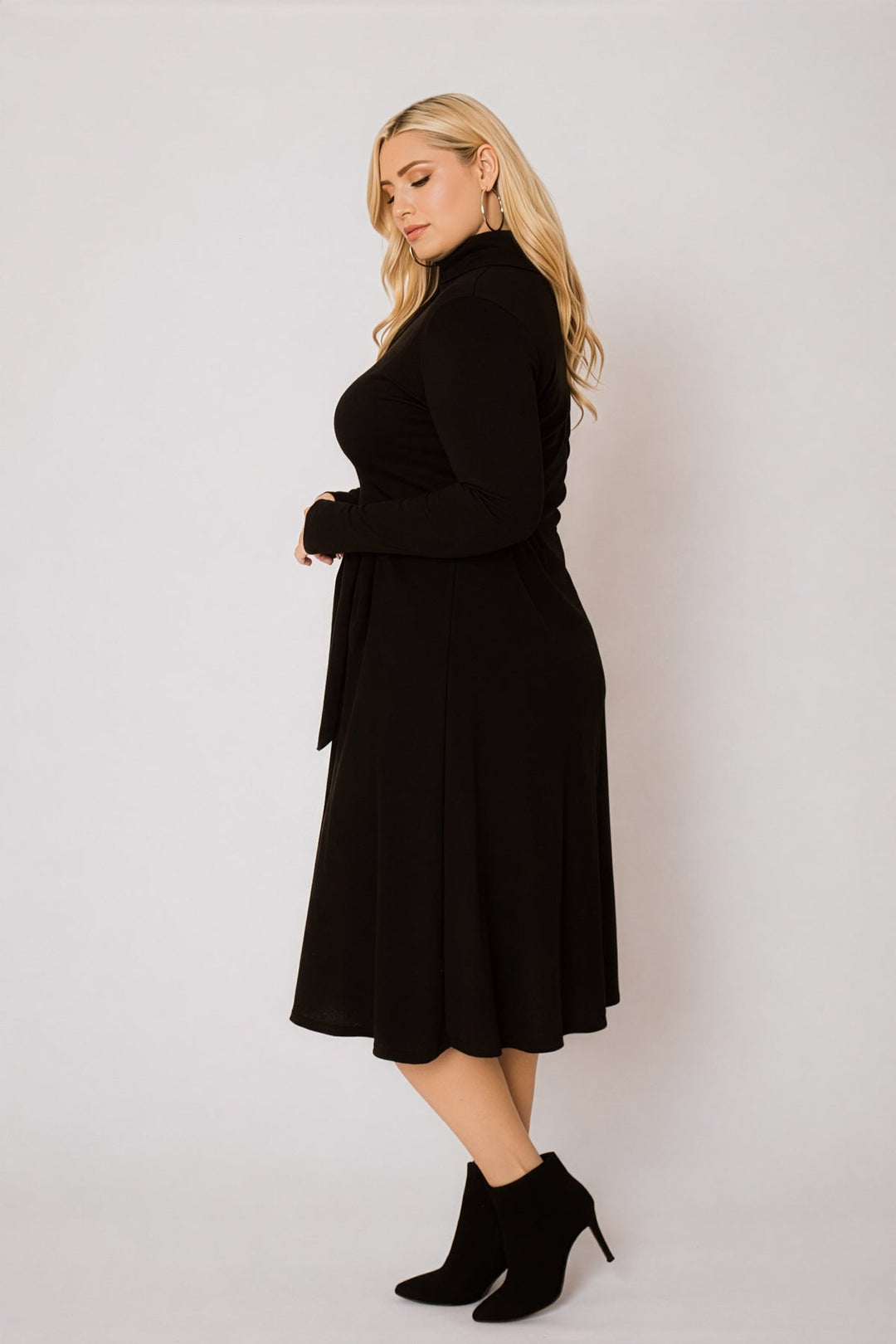 Curvy Sense Inc. Dresses Plus Size Audrey Turtleneck Knit Dress  - Black
