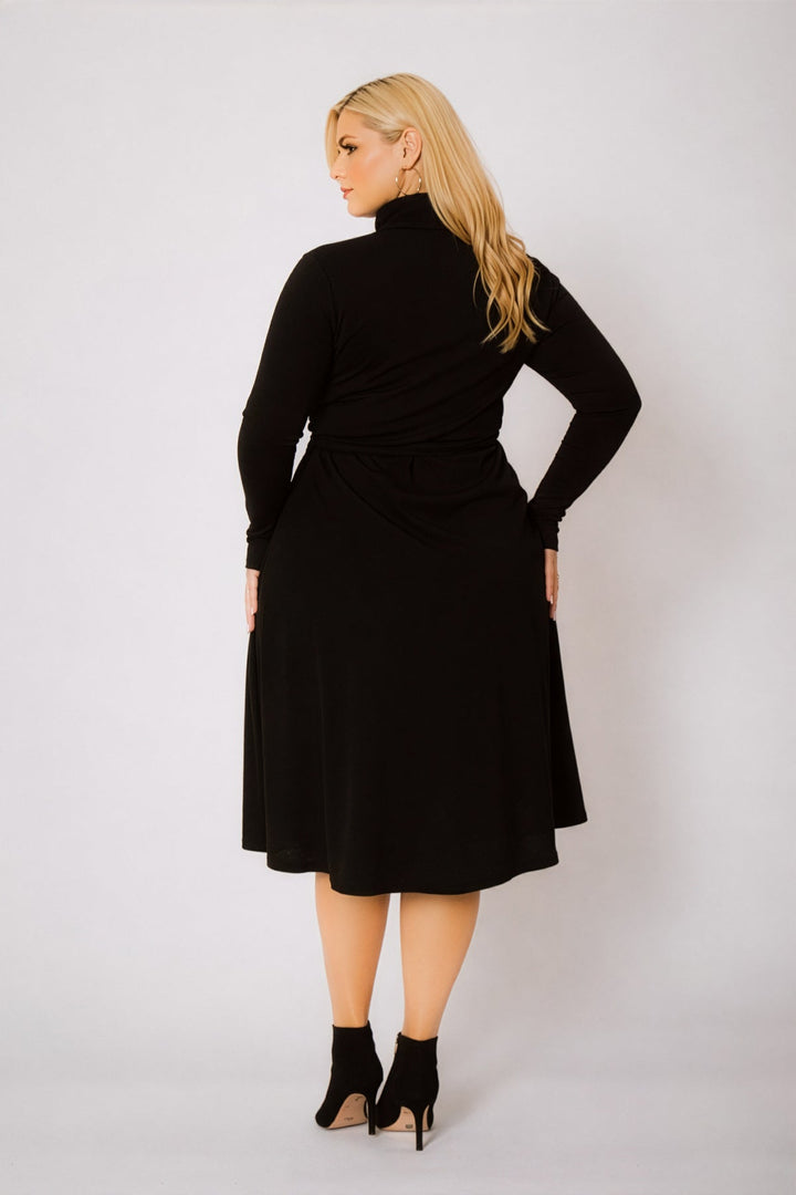 Curvy Sense Inc. Dresses Plus Size Audrey Turtleneck Knit Dress  - Black