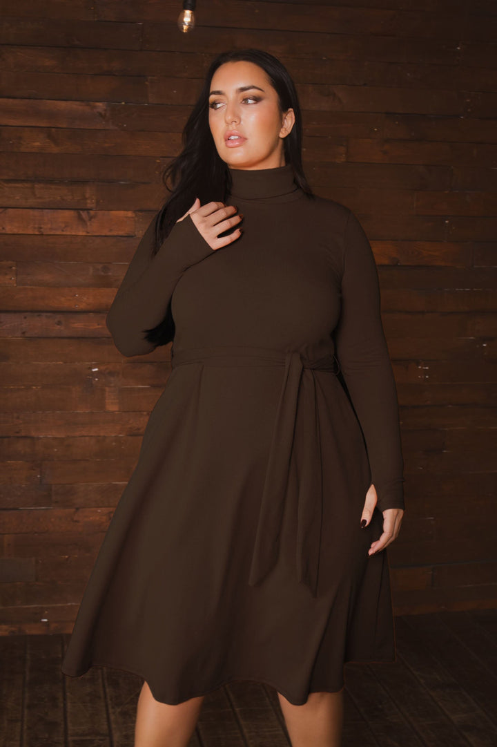 Curvy Sense Inc. Dresses Plus Size Audrey Turtleneck Knit Dress  - Brown