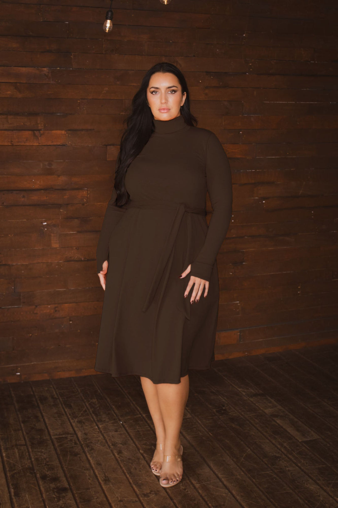 Curvy Sense Inc. Dresses Plus Size Audrey Turtleneck Knit Dress  - Brown