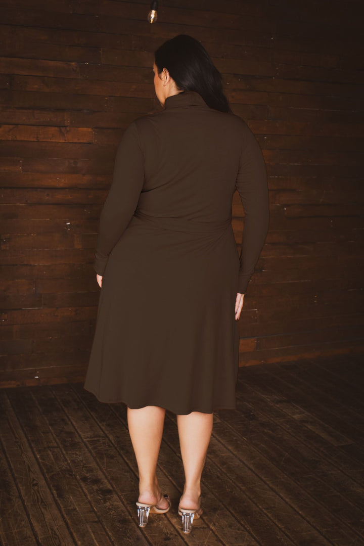 Curvy Sense Inc. Dresses Plus Size Audrey Turtleneck Knit Dress  - Brown