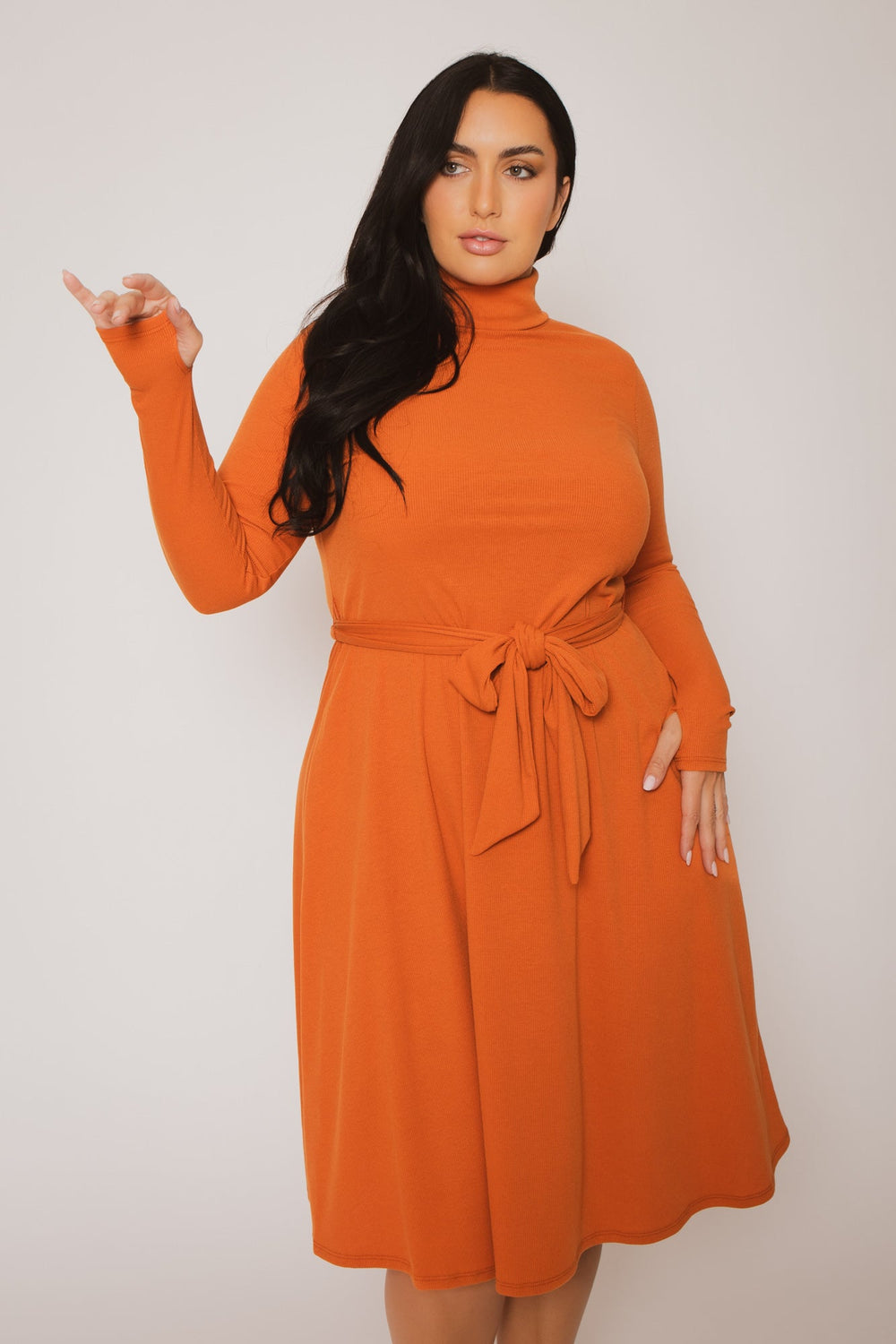Curvy Sense Dresses Plus Size Audrey Turtleneck Knit Dress  - Rust