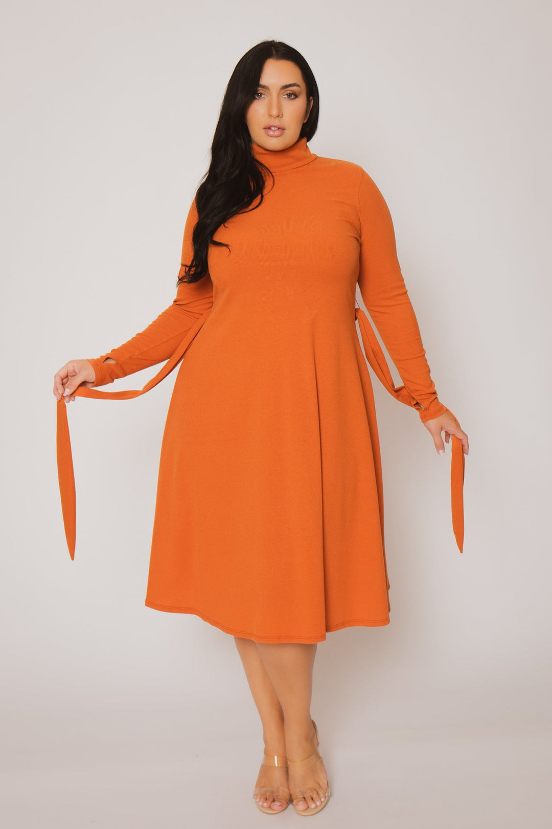 Curvy Sense Dresses Plus Size Audrey Turtleneck Knit Dress  - Rust