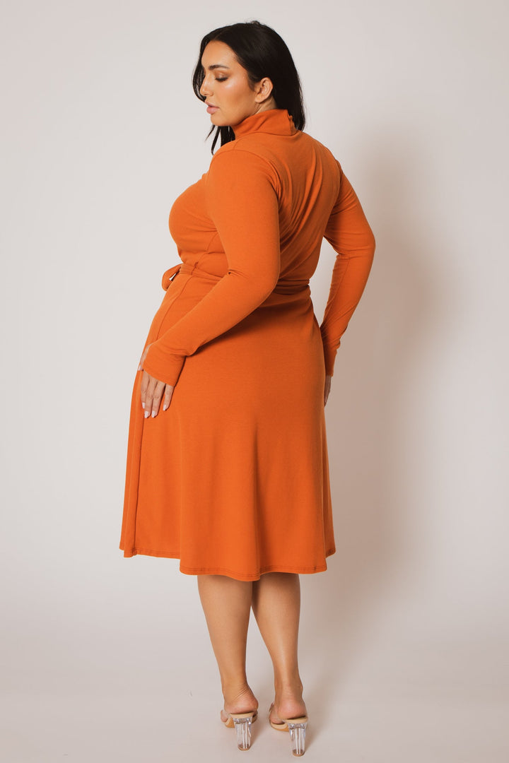 Curvy Sense Dresses Plus Size Audrey Turtleneck Knit Dress  - Rust