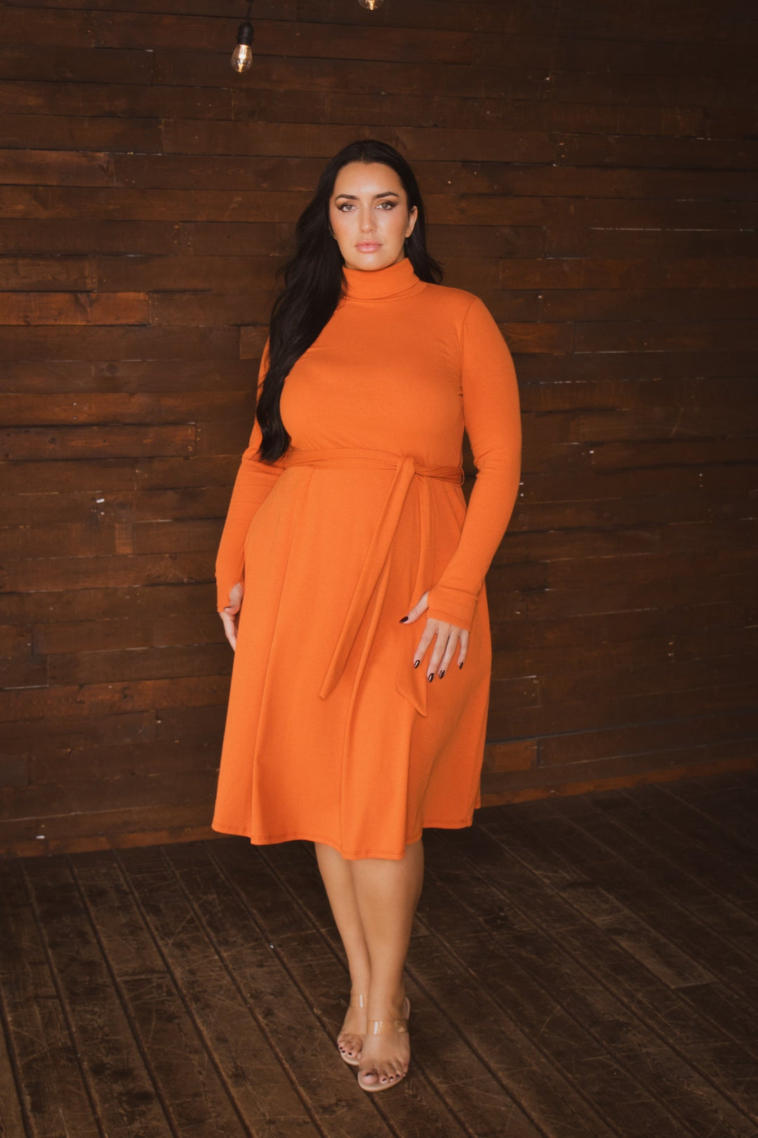 Curvy Sense Inc. Dresses Plus Size Audrey Turtleneck Knit Dress  - Rust