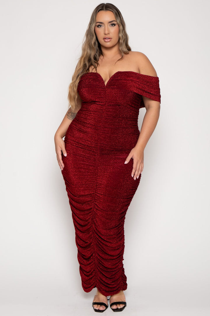 Curvy Sense Dresses Plus Size Audrina Maxi  Dress -Burgundy