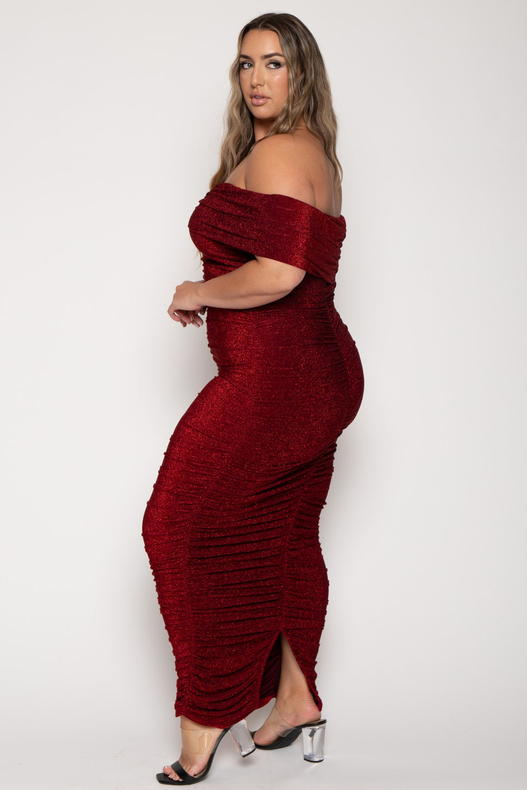 Curvy Sense Dresses Plus Size Audrina Maxi  Dress -Burgundy