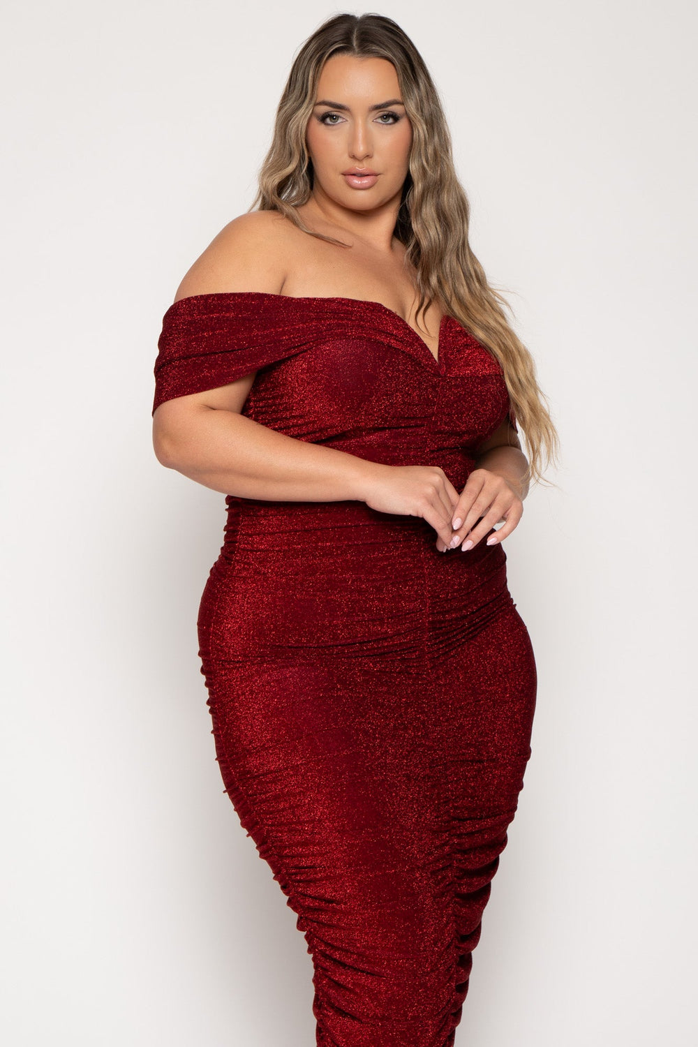 Curvy Sense Dresses Plus Size Audrina Maxi  Dress -Burgundy