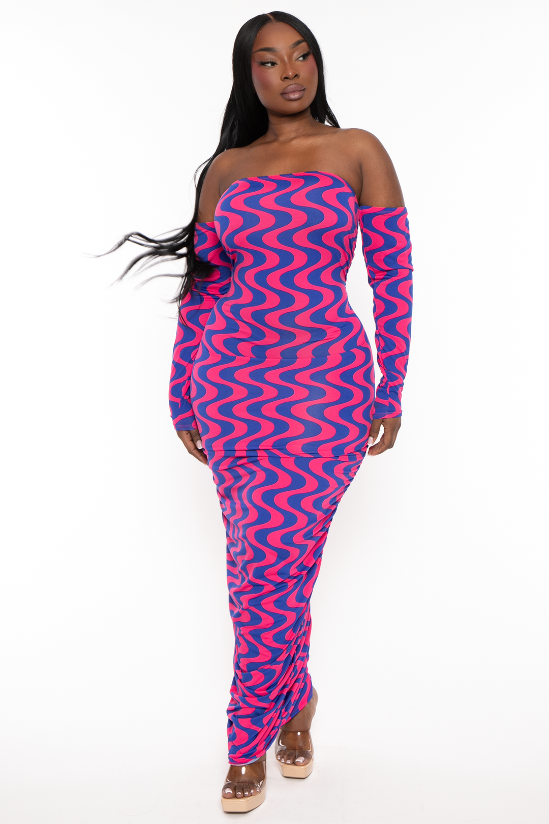 Plus Size Miriam Mesh Inset Flare Dress- Pink