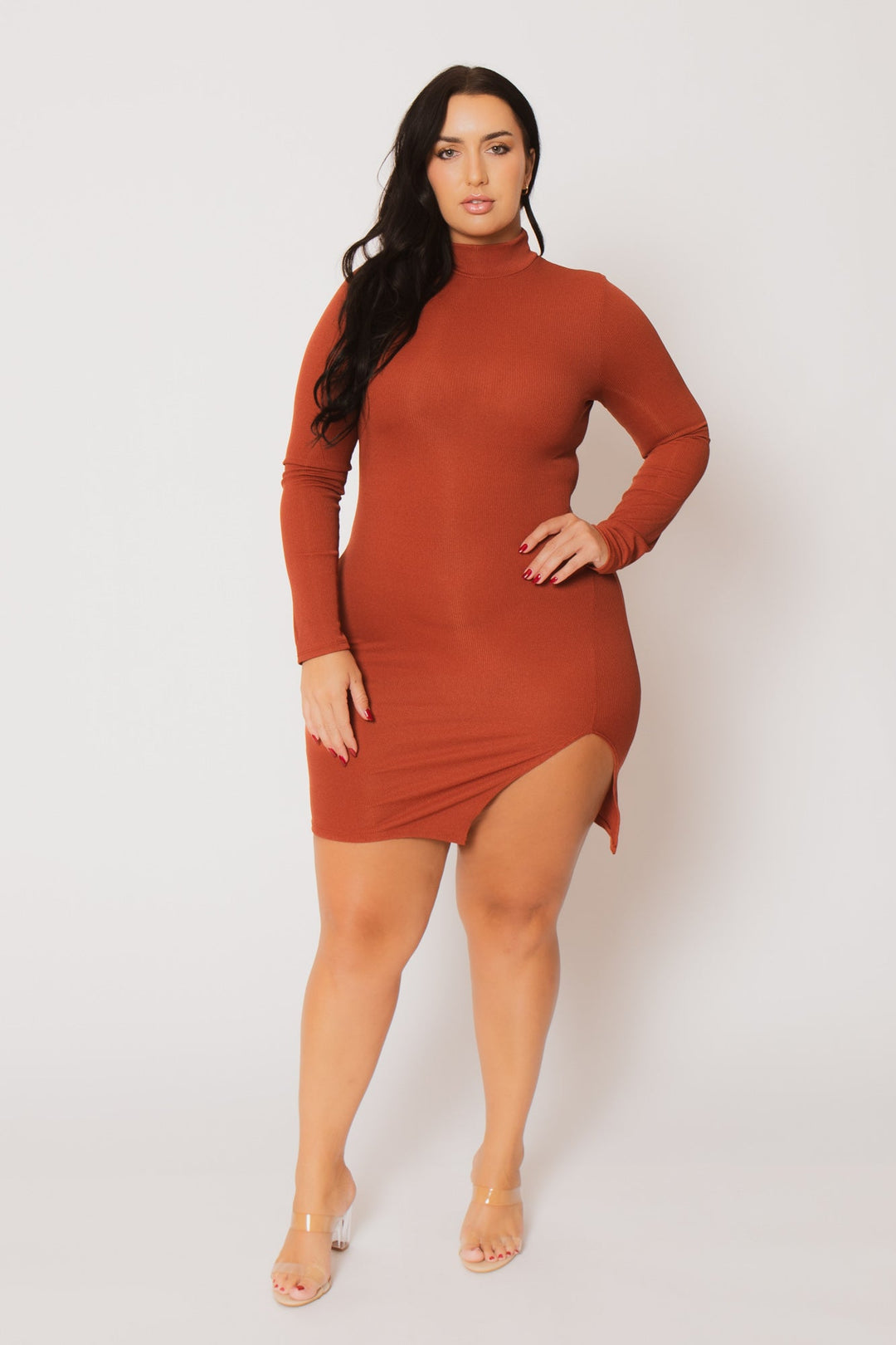 Women's Plus Size Autumn Glow Mini Dress - Rust - Curvy Sense Women's Plus Size Autumn Glow Mini Dress - Rust - Curvy Sense