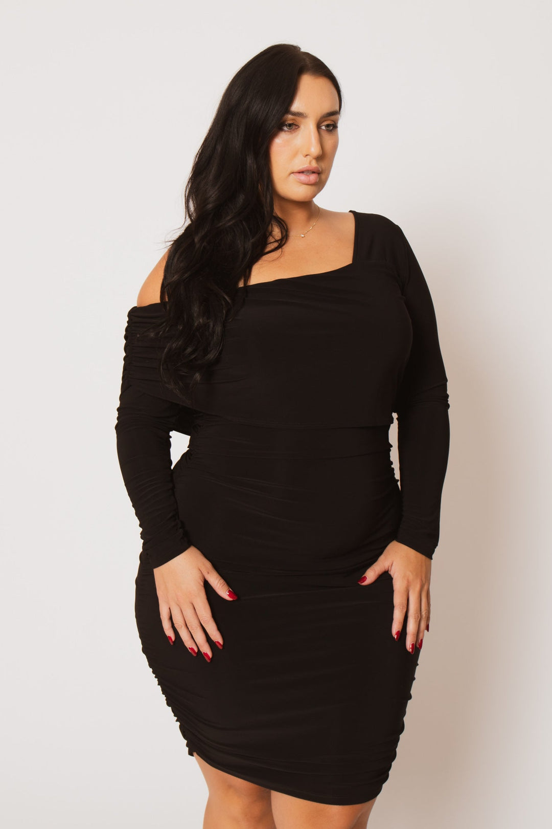Women's Plus Size Ava Ruched Bodycon Dress - Black - Curvy Sense Women's Plus Size Ava Ruched Bodycon Dress - Black - Curvy Sense