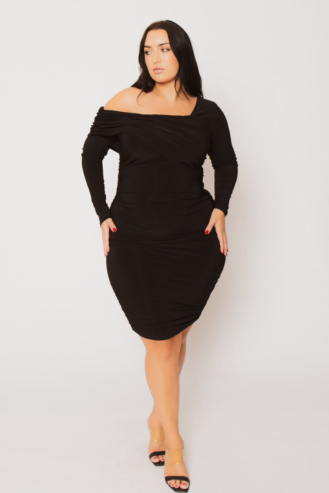 Women's Plus Size Ava Ruched Bodycon Dress - Black - Curvy Sense Women's Plus Size Ava Ruched Bodycon Dress - Black - Curvy Sense