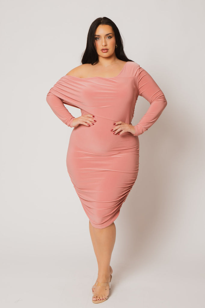 Women's Plus Size Ava Ruched Bodycon Dress - Pink