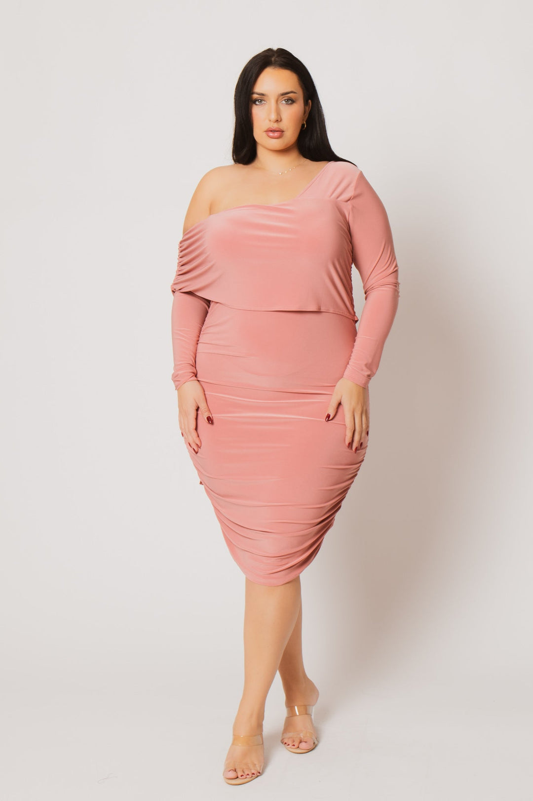 ruched dress pink Plus Size Ava Ruched Bodycon Dress
