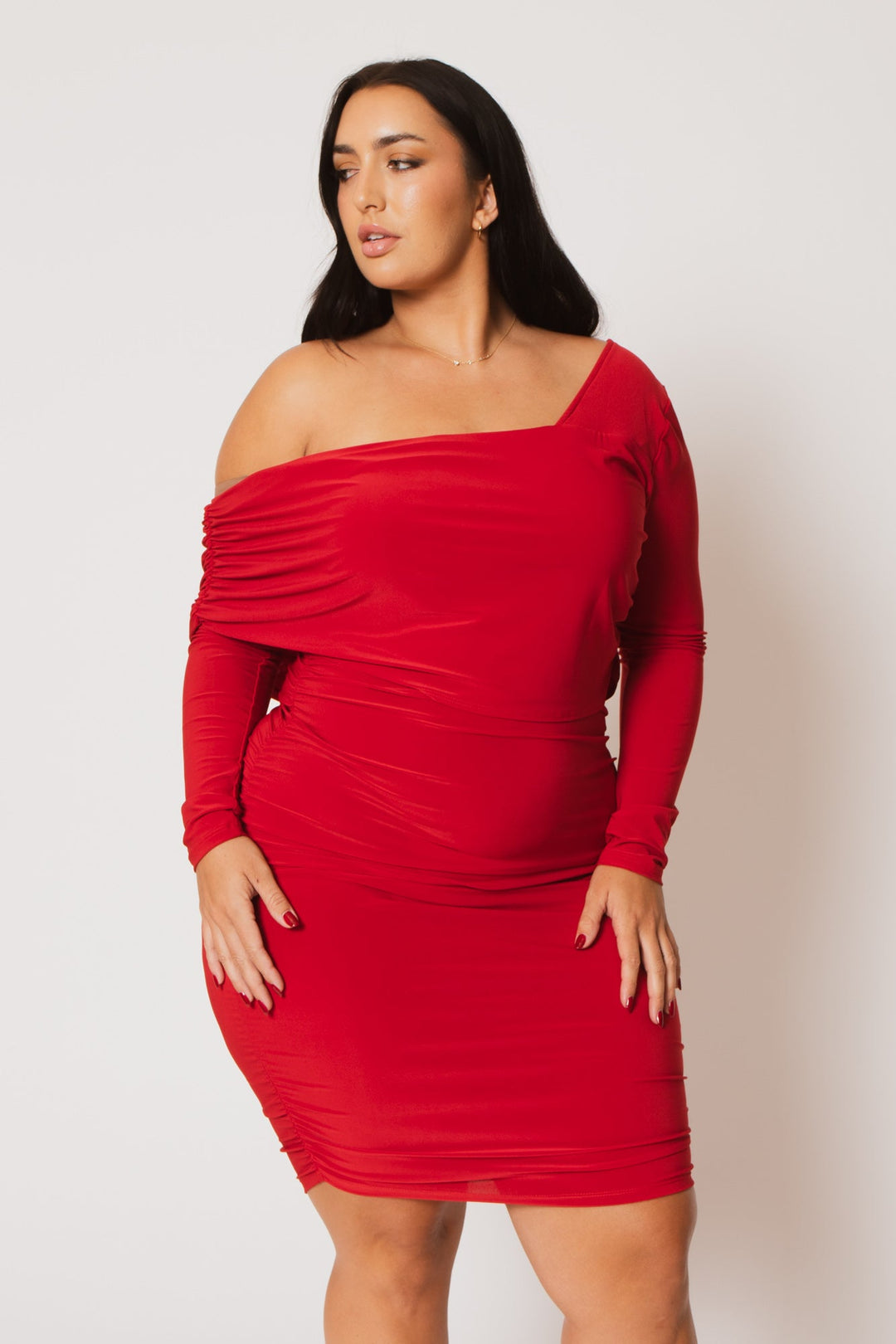 SYMPHONY Dresses Plus Size Ava Ruched Bodycon Dress - Red