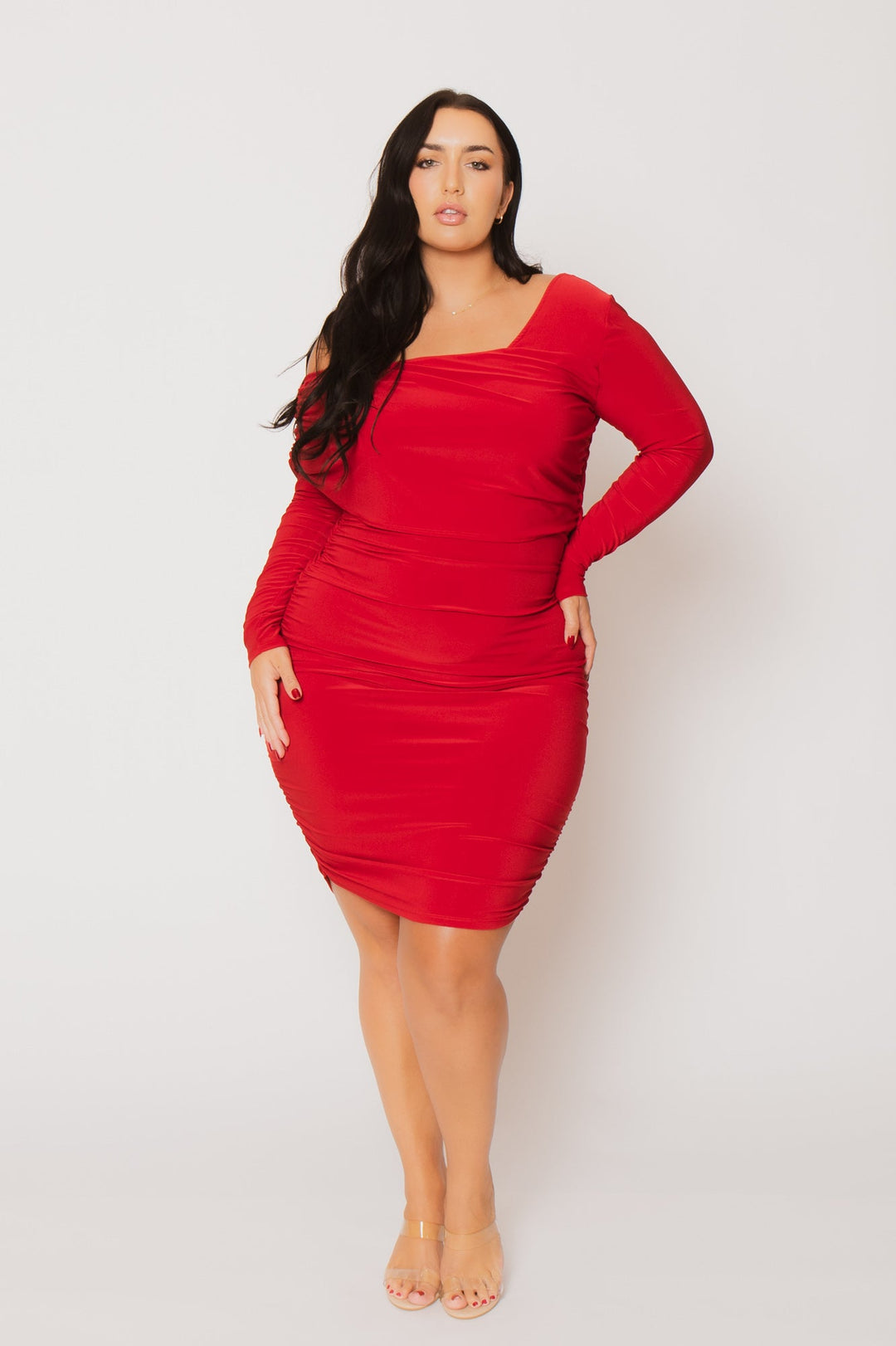 SYMPHONY Dresses Plus Size Ava Ruched Bodycon Dress - Red