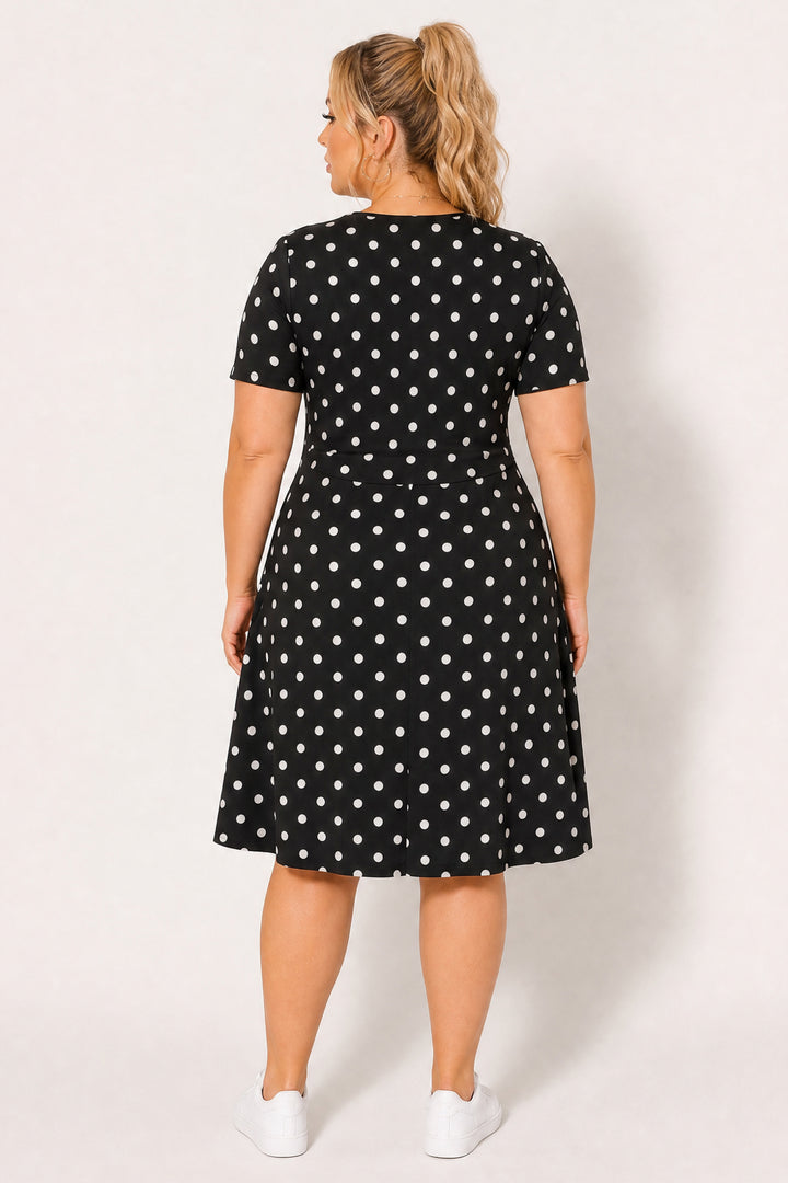 Curvy Sense Inc. Dresses Plus Size Aveline Dotted  Charm Dress - Black/Ivory
