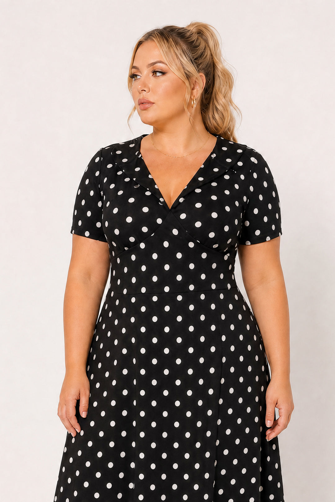Curvy Sense Inc. Dresses Plus Size Aveline Dotted  Charm Dress - Black/Ivory