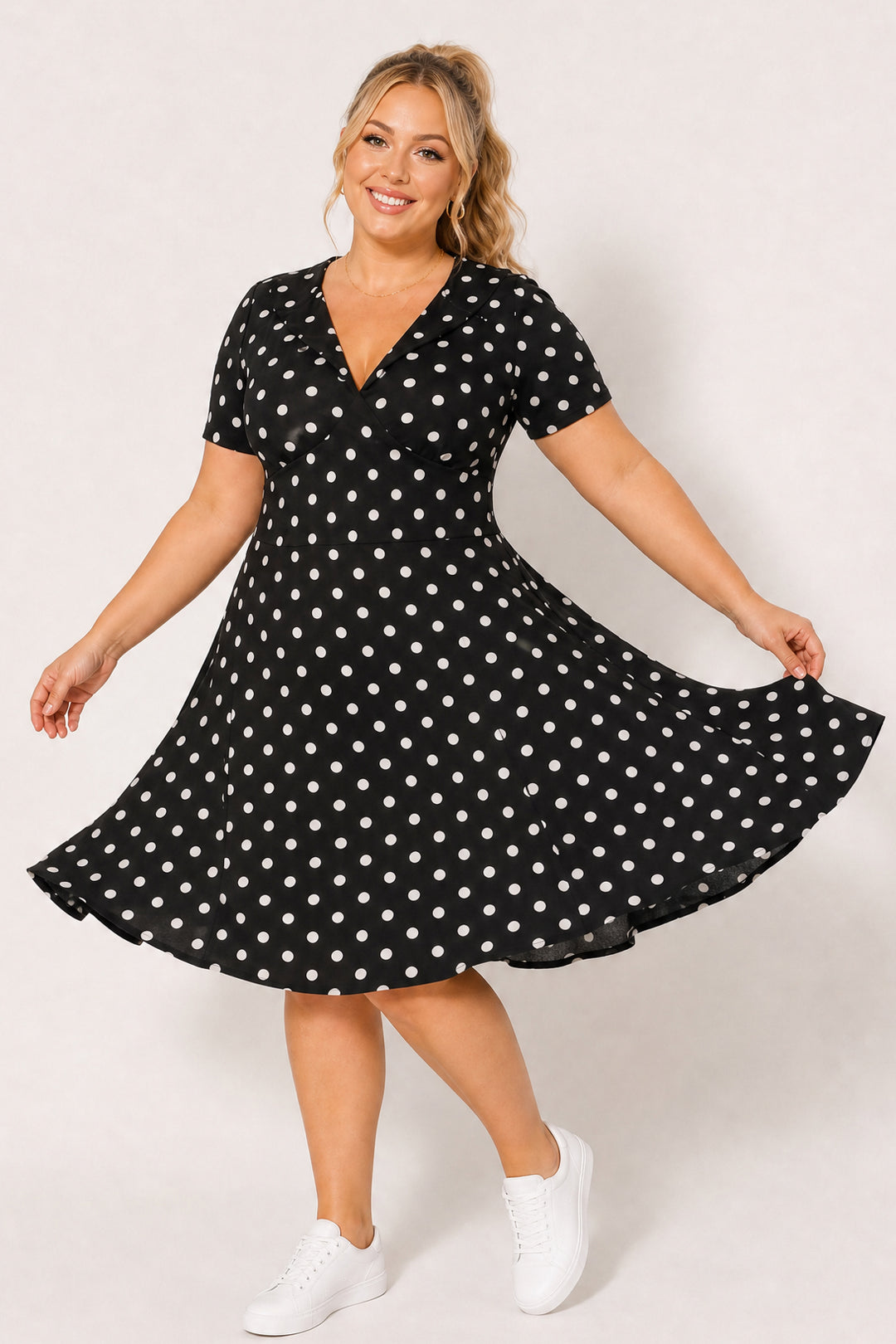Curvy Sense Inc. Dresses Plus Size Aveline Dotted  Charm Dress - Black/Ivory