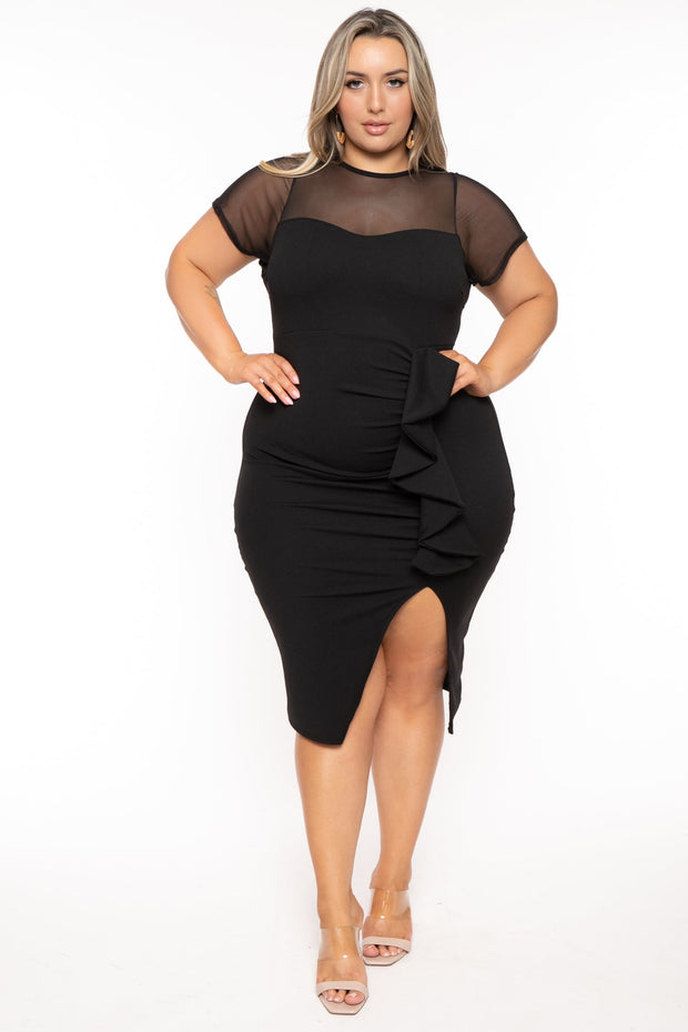 Curvy Sense Dresses 1X / Black Plus Size Avia Front Draped Dress- Black