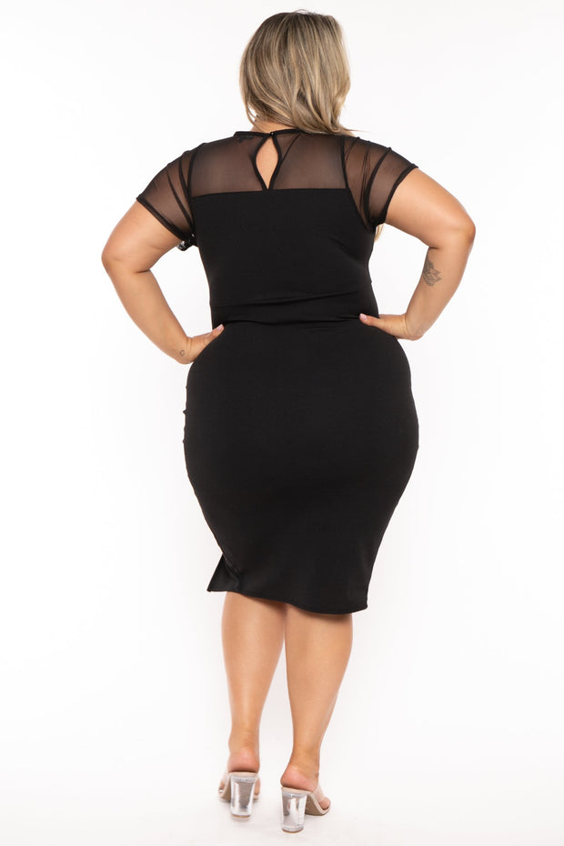 Curvy Sense Dresses Plus Size Avia Front Draped Dress- Black
