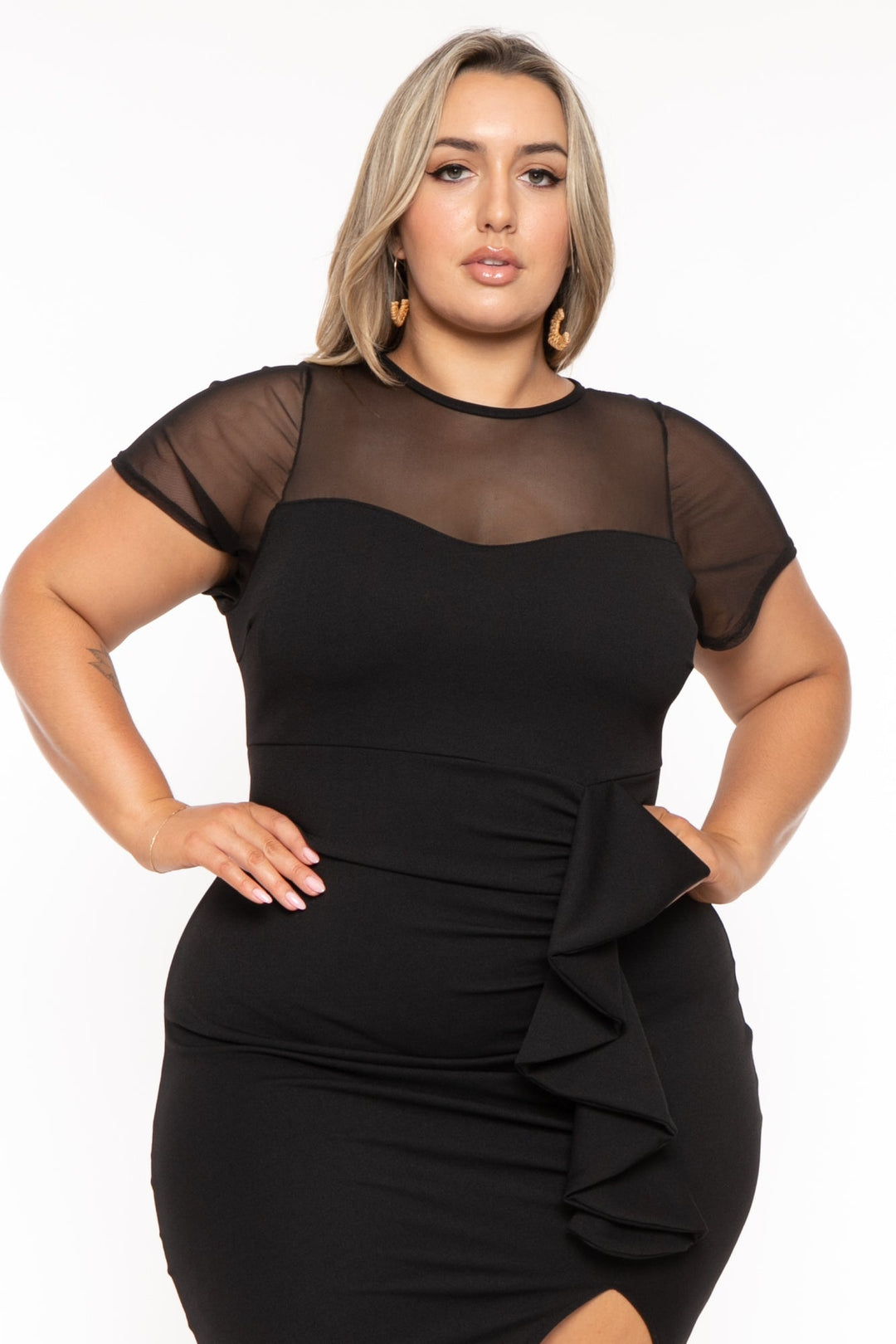 Plus Size Avia Front Draped Dress- Black – Curvy Sense