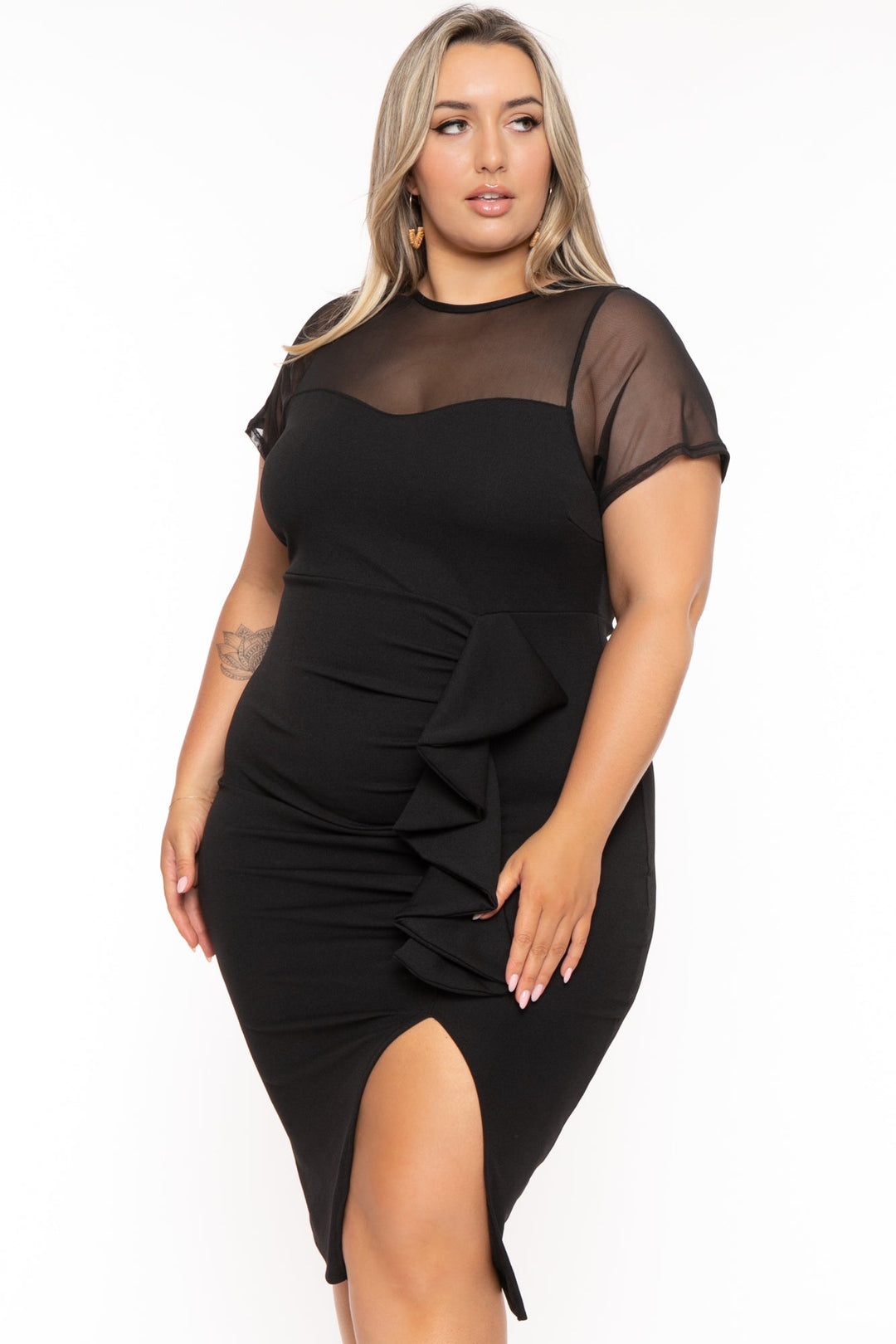 Plus Size Avia Front Draped Dress- Black – Curvy Sense