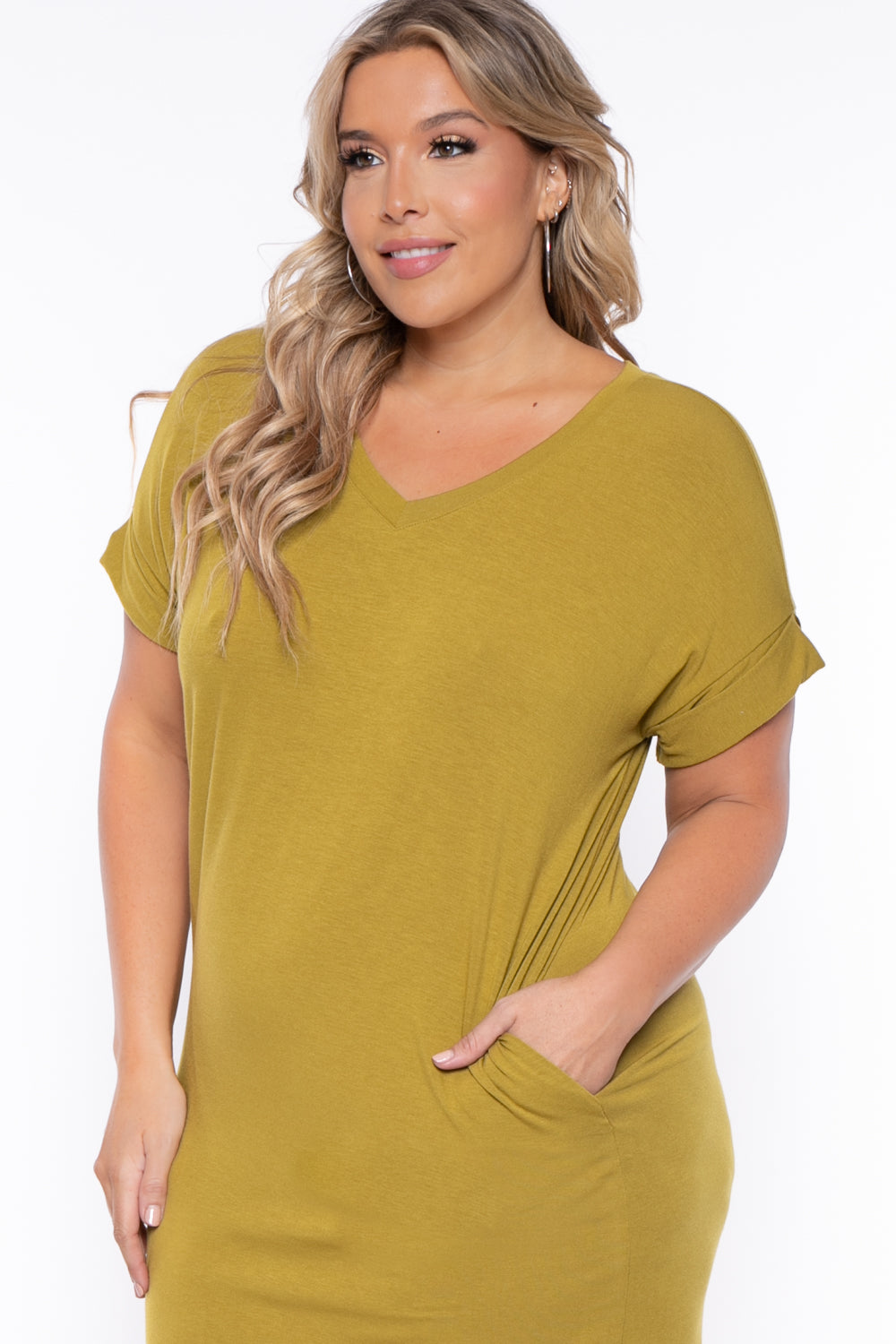 Zenana Dresses Plus Size Basic T-Shirt Dress - Chartreuse