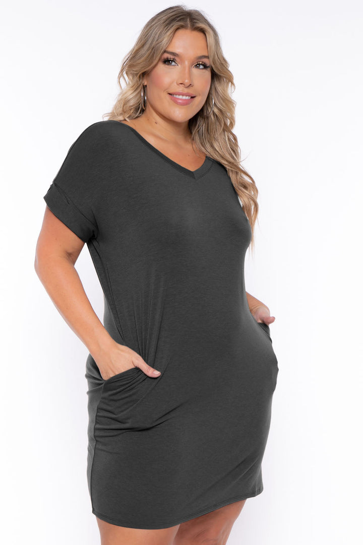 Zenana Dresses Plus Size Basic T-Shirt Dress - Grey