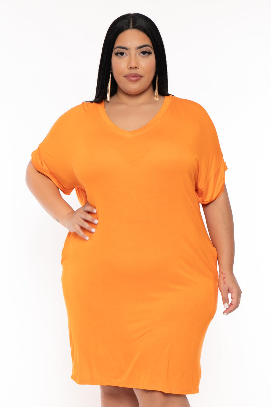 CULTURE CODE Dresses Plus Size Basic T-Shirt Dress - Orange