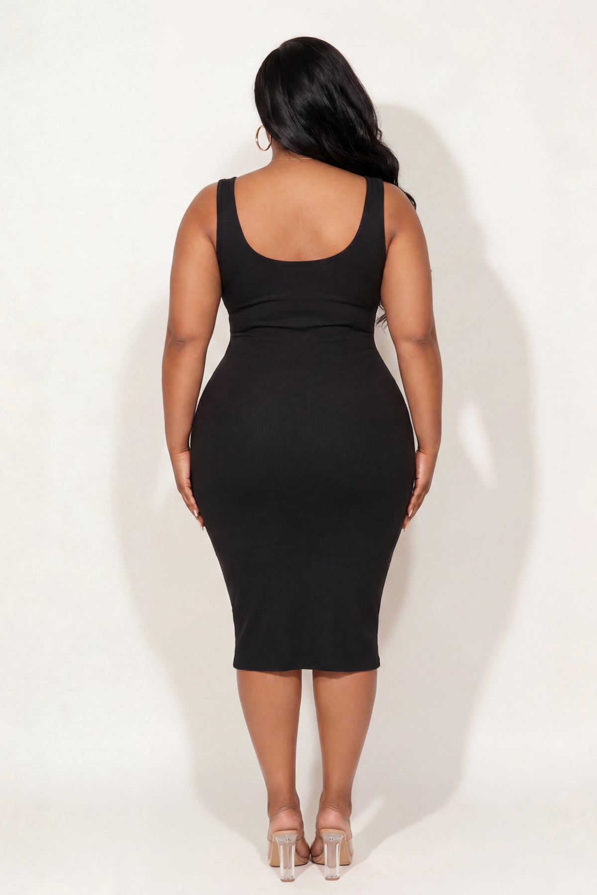 Women's Plus Size Basic Tank Rib Dress - Black