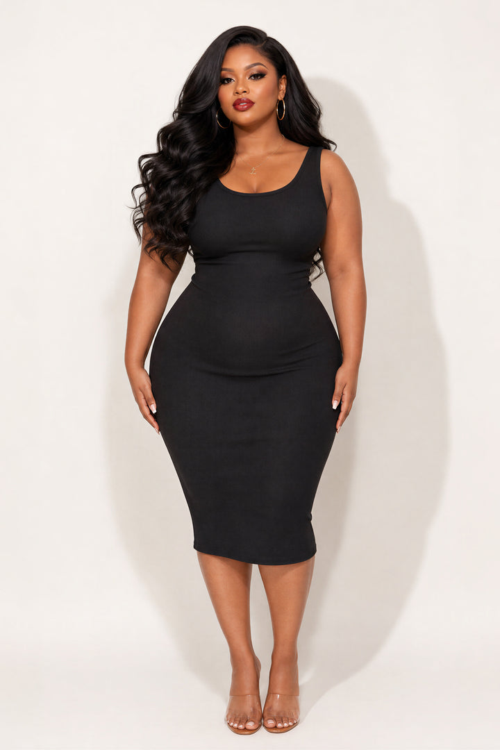 Ambiance Dresses Plus Size Basic Tank Rib Dress - Black