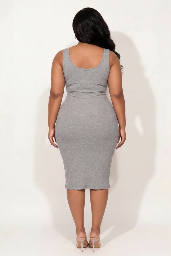 Ambiance Dresses Plus Size Basic Tank Rib Dress - Heather Grey
