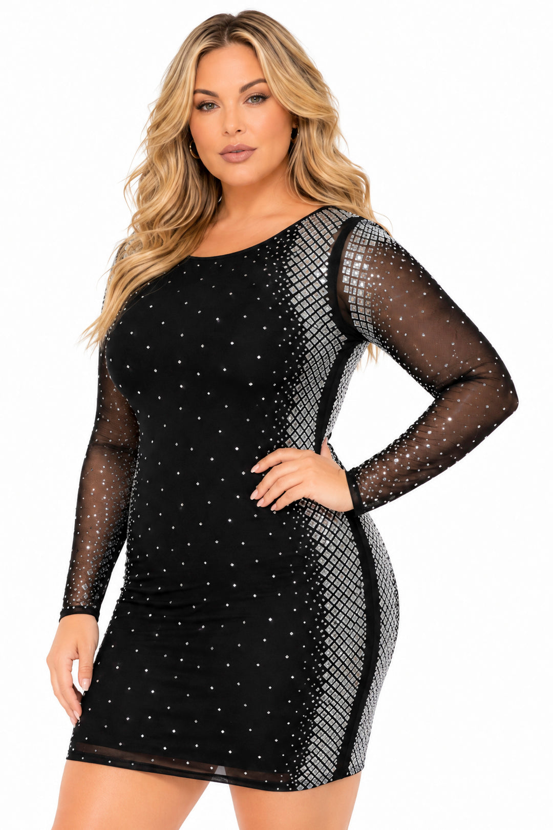 SYMPHONY Dresses Plus Size Bella Diamond Bodycon Dress- Black