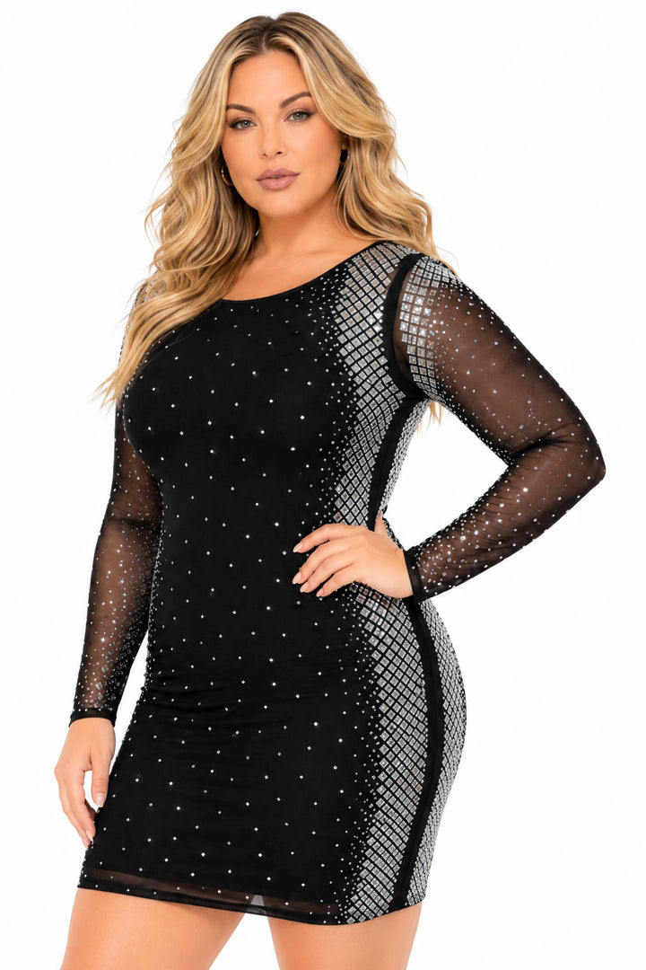 SYMPHONY Dresses Plus Size Bella Diamond Bodycon Dress- Black