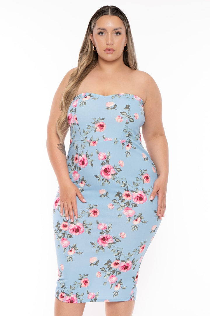 Curvy Sense Dresses Plus Size Bellamy  Bodycon Dress - Blue