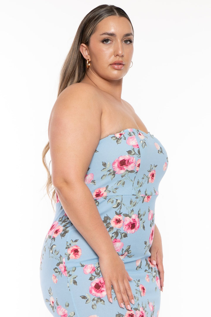 Curvy Sense Dresses Plus Size Bellamy  Bodycon Dress - Blue