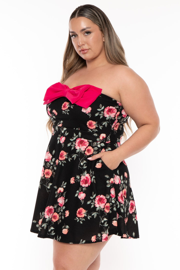 Curvy Sense Dresses Plus Size Bellamy Floral  Flare Dress - Black