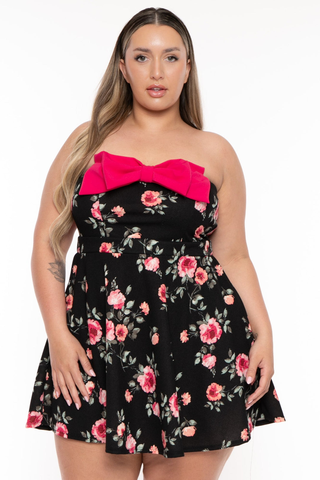 Curvy Sense Dresses Plus Size Bellamy Floral  Flare Dress - Black
