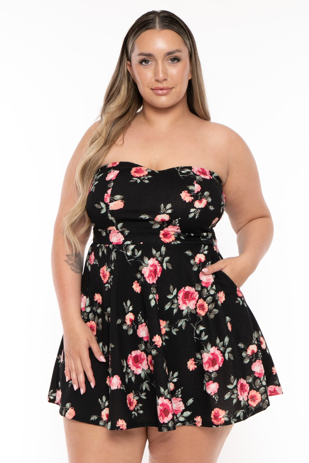 Curvy Sense Dresses Plus Size Bellamy Floral  Flare Dress - Black