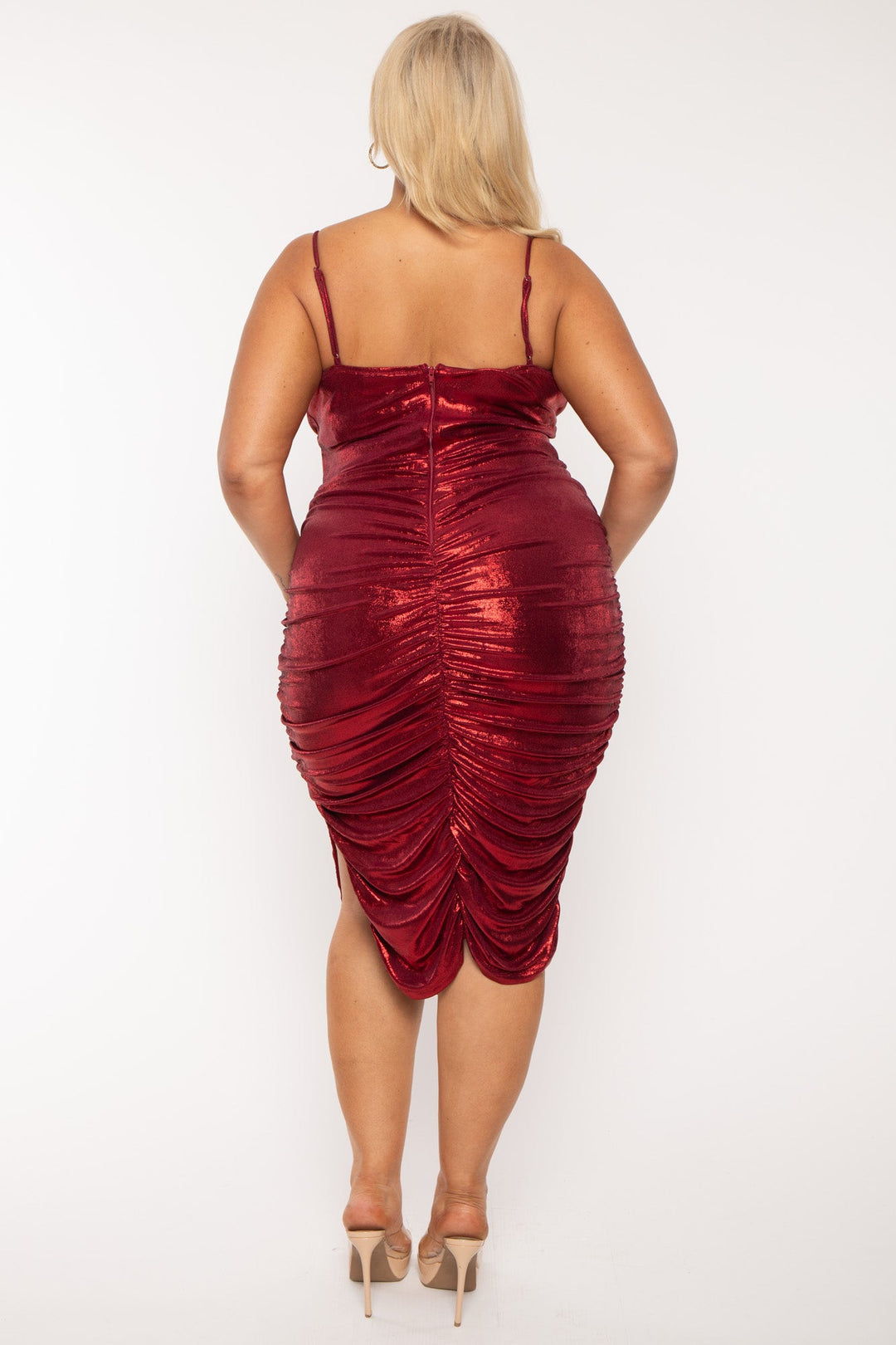 SYMPHONY Dresses Plus Size Berlitz Metallic Foil Midi  Dress- Red