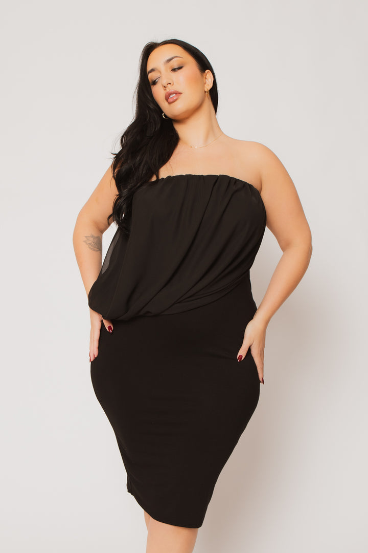Curvy Sense Inc. Dresses Plus Size Bianca Draped Midi Dress - Black