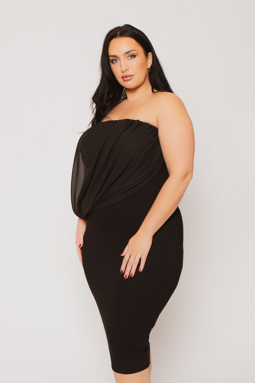 Curvy Sense Inc. Dresses Plus Size Bianca Draped Midi Dress - Black