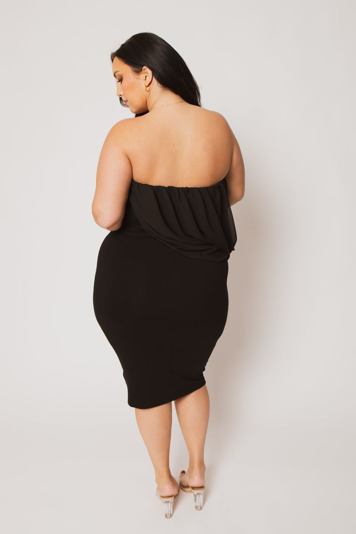 Curvy Sense Inc. Dresses Plus Size Bianca Draped Midi Dress - Black