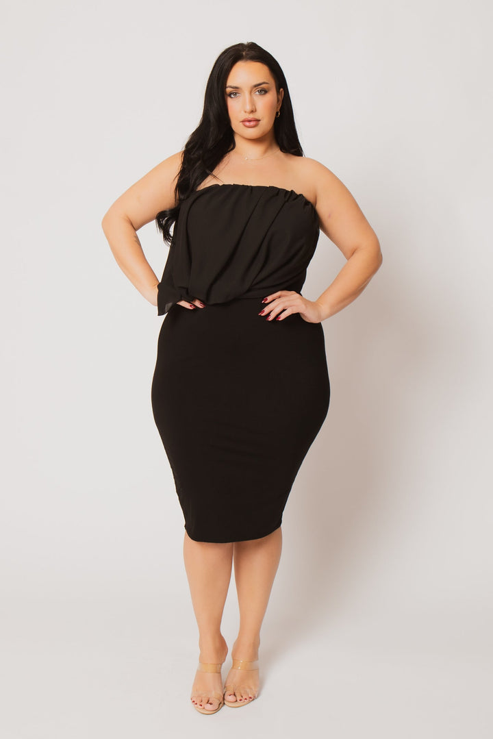 Curvy Sense Inc. Dresses Plus Size Bianca Draped Midi Dress - Black