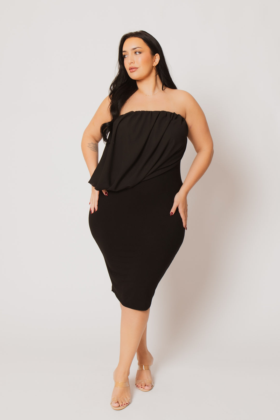 Curvy Sense Inc. Dresses Plus Size Bianca Draped Midi Dress - Black