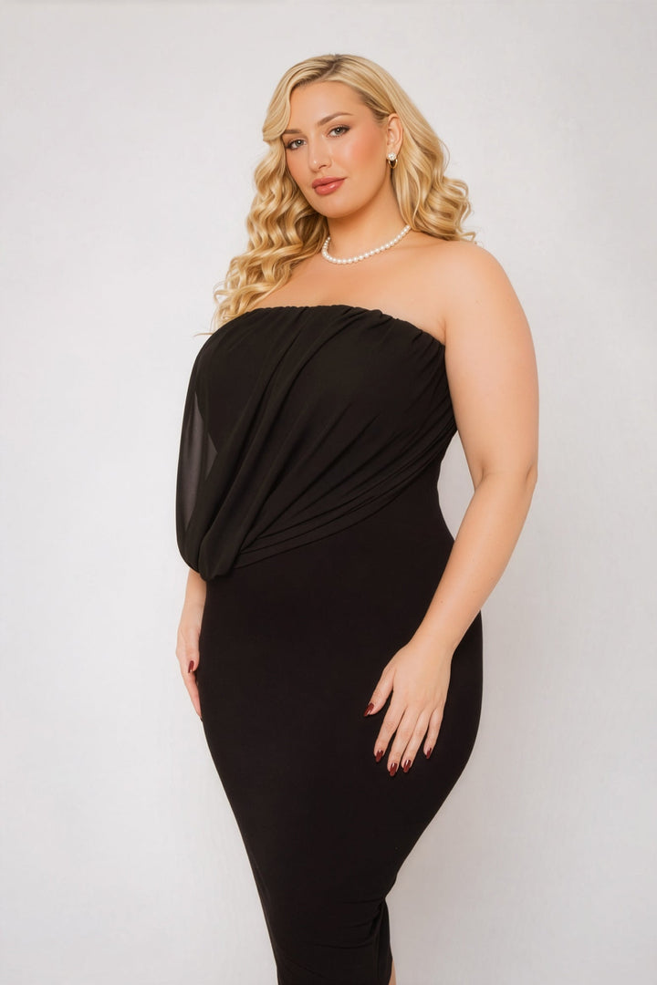 Curvy Sense Inc. Dresses Plus Size Bianca Draped Midi Dress - Black