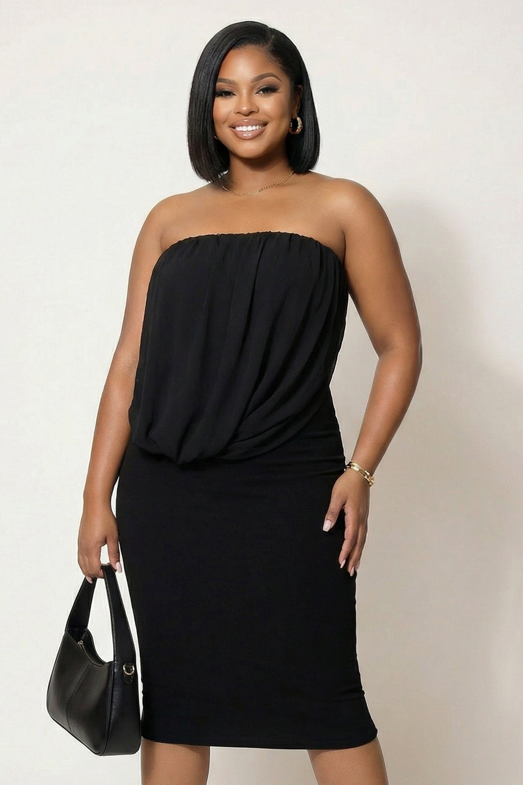 Curvy Sense Inc. Dresses Plus Size Bianca Draped Midi Dress - Black