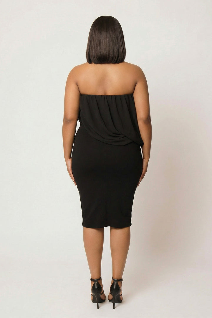 Curvy Sense Inc. Dresses Plus Size Bianca Draped Midi Dress - Black